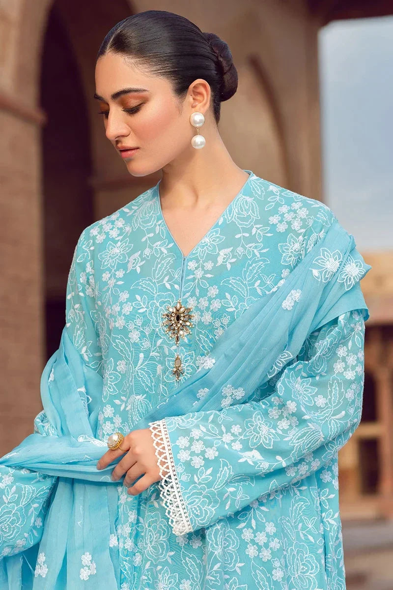 Bareeze Embroidered 3pc lawn dress with embroidered chiffon dupatta