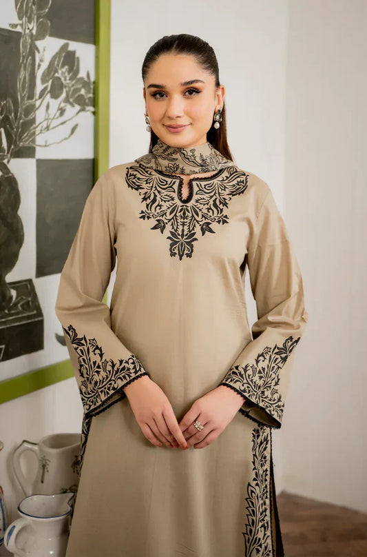 3PC Dhanak Embroidered suit with Printed Shawl