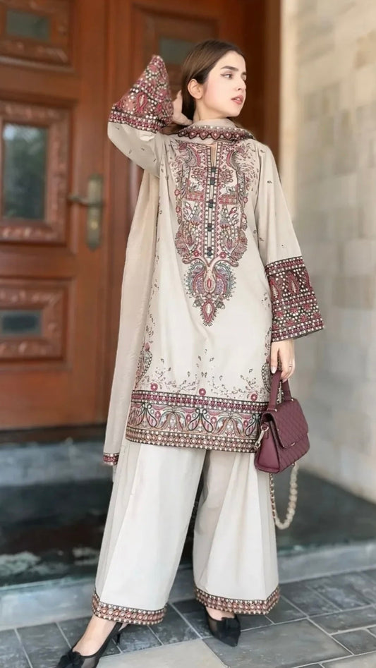 Unstitched Dhanak Embroidered Front with Dhanak Dupata