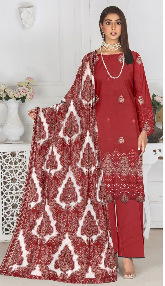 Reddish Mehroon Unstitched Luxury Dhanak Heavy Embroidered 3pc 508