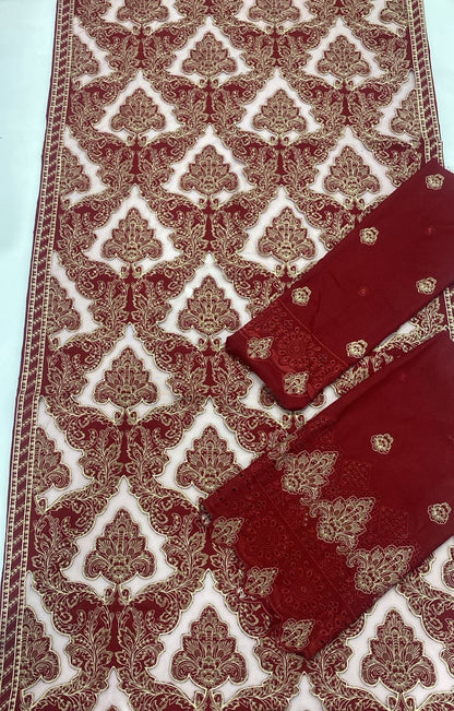 Reddish Mehroon Unstitched Luxury Dhanak Heavy Embroidered 3pc 508