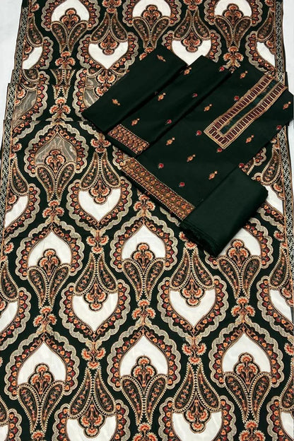 Bareeze GREEN  Unstitched Luxury Dhanak Heavy Embroidered 3PC Suit With Laser Cut Shawl