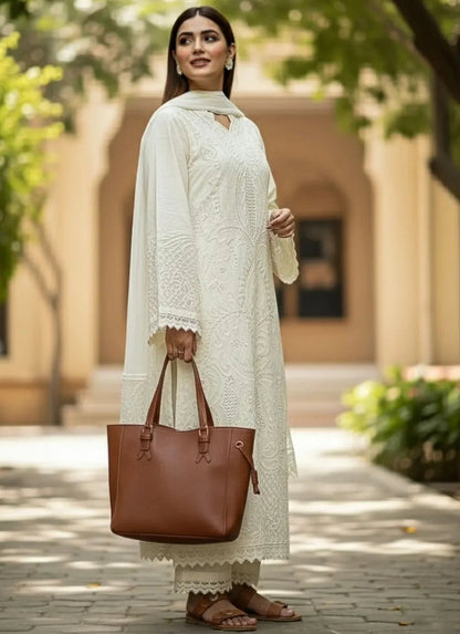 3PC Lawn Chiken Kari Embroidered Shirt with Embroidered Dupatta