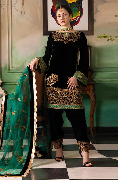 Velvet Embroidered Winter 3 Piece Suit