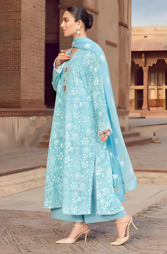 Bareeze Embroidered 3pc lawn dress with embroidered chiffon dupatta