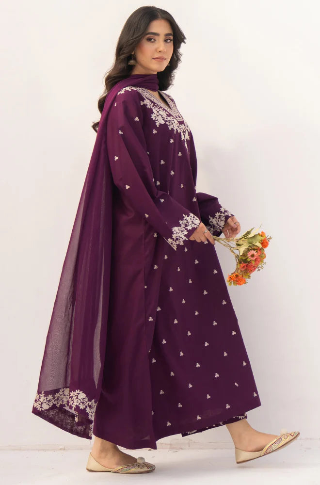 3PC Lawn Embroidered Suit with Chiffon Dupata