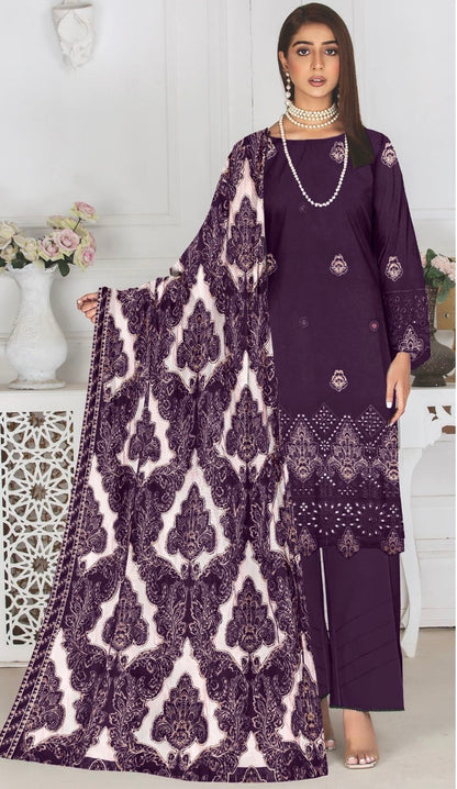 Purple Unstitched Luxury Dhanak Heavy Embroidered 3pc 508