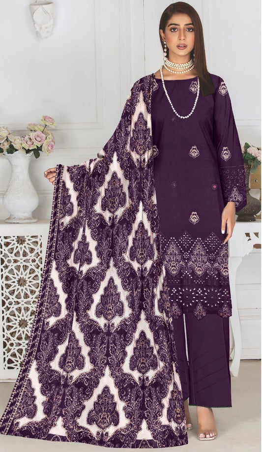 Purple Unstitched Luxury Dhanak Heavy Embroidered 3pc 508