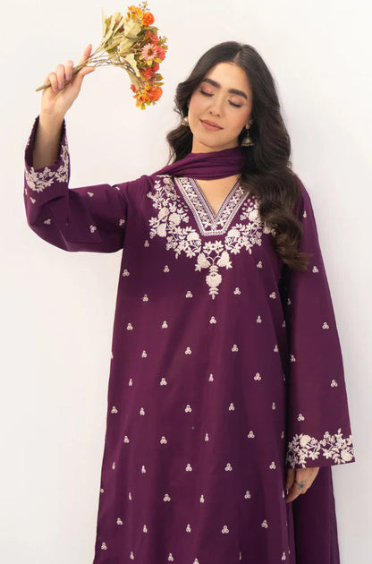 3PC Lawn Embroidered Suit with Chiffon Dupata