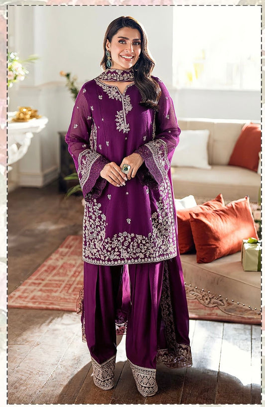 Azure Purple 3pc unstitched Dhanak Emb with Emb Shawl