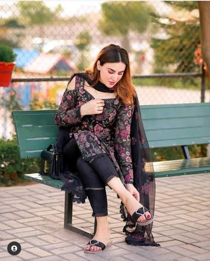 3pc Unstitched Bareeze Dhanak Embroidered BLACK Dress 762