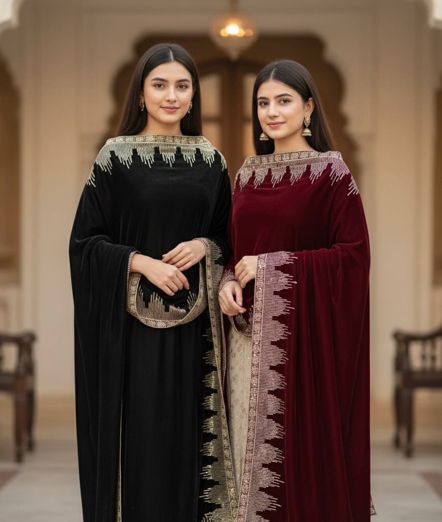 Velvet Shawl Embroidered Luxury