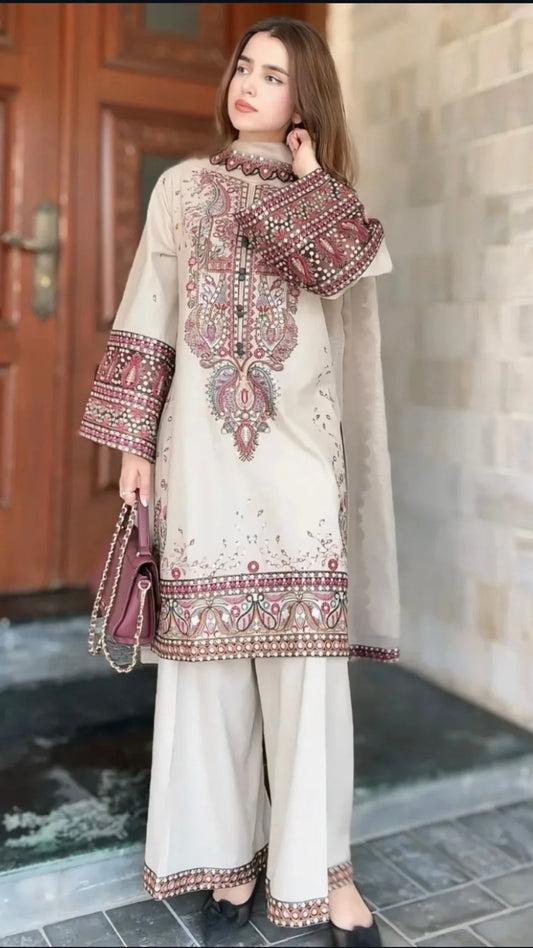 Unstitched Dhanak Embroidered Front with Dhanak Dupata
