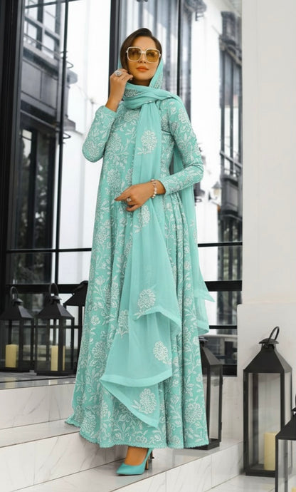 Bareeze Sky 3pc Embroidered in Lawn with Bambar Chiffon Dupata