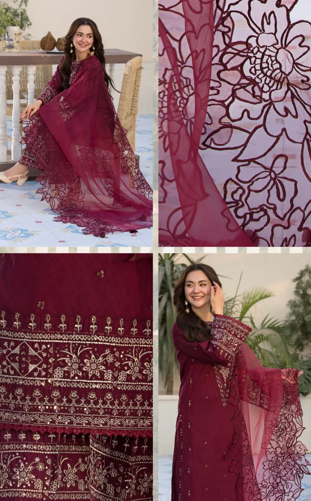 3PCs Embroidered Lawn Dress With Organza Embroidered Dupatta
