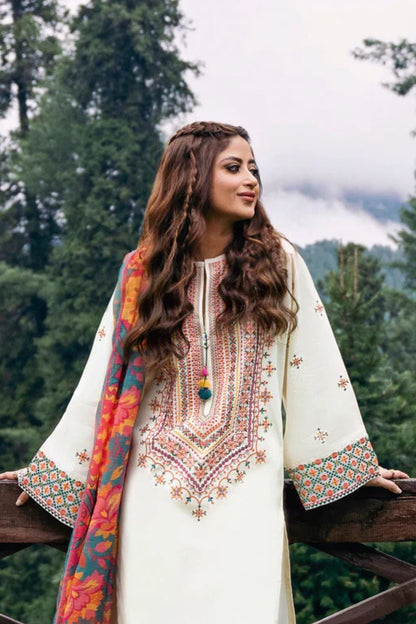 3PC Unstitched Luxury Dhanak Heavy Embroidered Suit