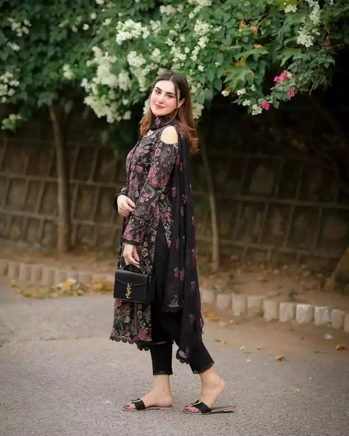 3pc Unstitched Bareeze LAWN Embroidered Black Dress