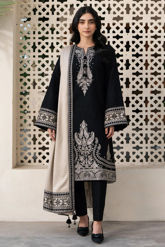 3pc Jazmin Black Embroidered With Ready Shawl